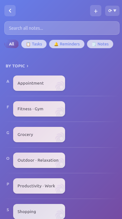 Topics and categories view