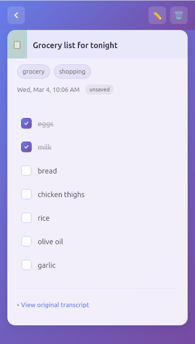 Task checklist editing